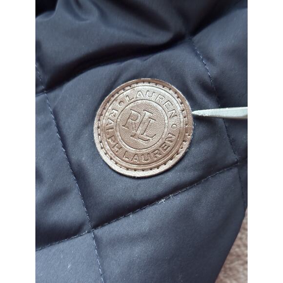 Lauren Ralph Lauren S Down Coat Jacket Navy Puffer Toggles Faux Fur Hood - Picture 9 of 9